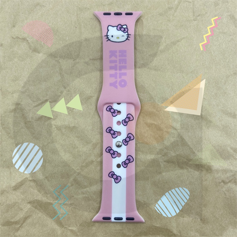 Dây Đeo Đồng Hồ Bằng Silicone Chống Nước &amp; Rơi Hình Hello Kitty Cho iWatch 7 / 6 / 5 / 4 / 3 / 2 / 1 / SE 38 / 40 / 41 / 42 / 44 /