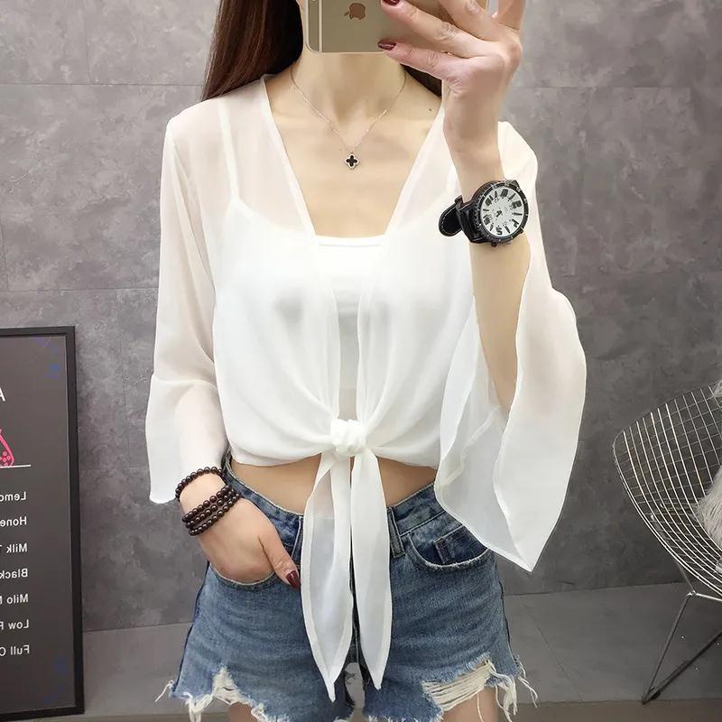 Áo Khoác cardigan chiffon Mỏng Ngắn Dáng Rộng Thời Trang Xuân Hè Cho Nữ