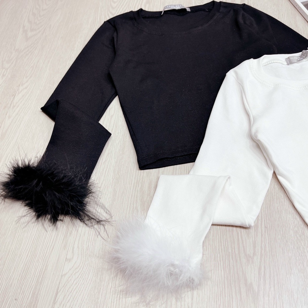 Áo kiểu nữ tay dài cổ tròn lông vũ siêu xinh UT alohashop91