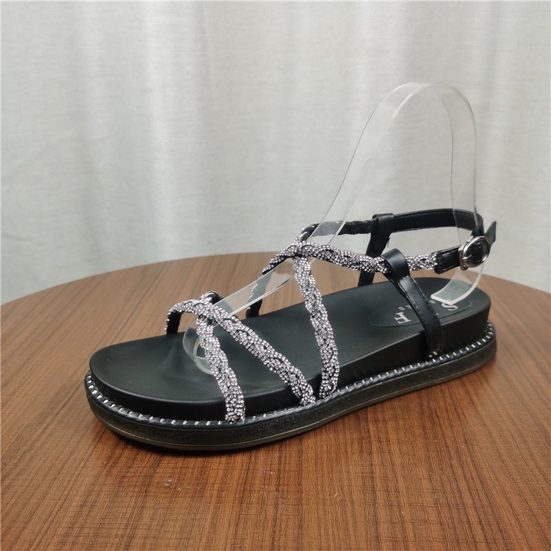 Giày Sandal Đế Mềm Dày Quai Đính Đá Thời Trang Mùa Hè 2022