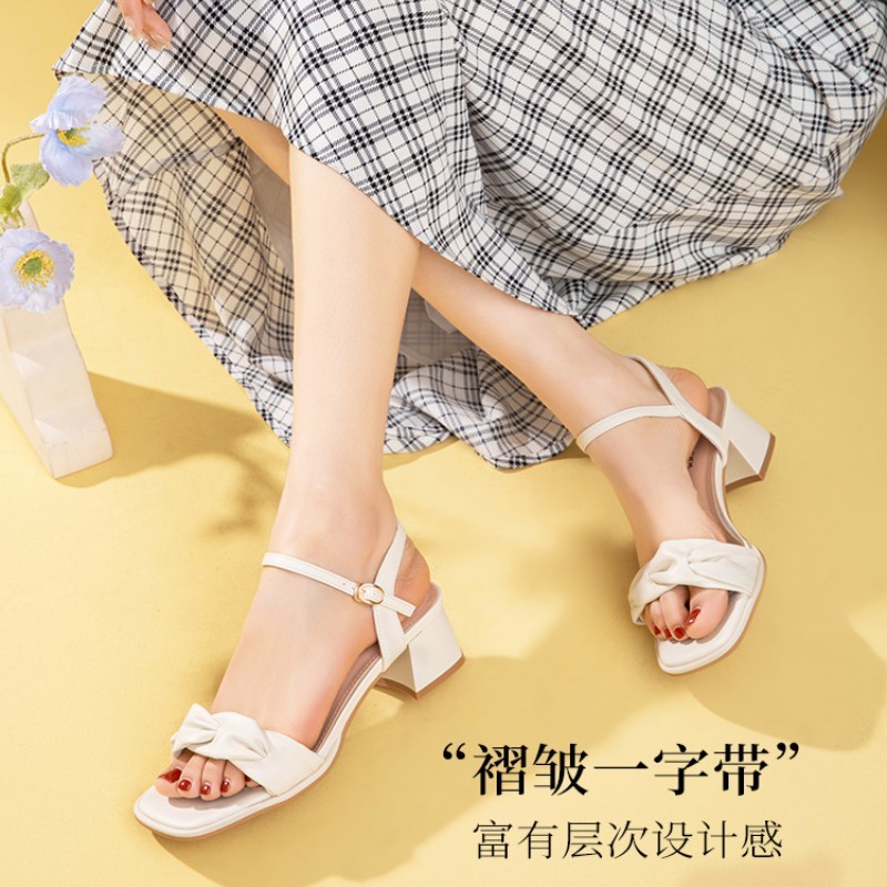 Sandal Hở Ngón Gót Vừa Quai Cài Khóa Thời Trang Mùa Hè 2023 Phong Cách Mới Cho Nữ