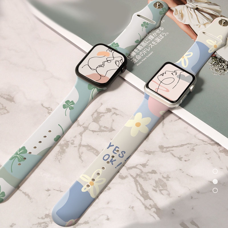 Dây Đeo Silicon In Họa Tiết Thời Trang Cho Đồng Hồ Thông Minh 44mm 40mm 38 / 42mm 45mm 41mm 49mm Ultra 8 7 6 SE 5 4 3