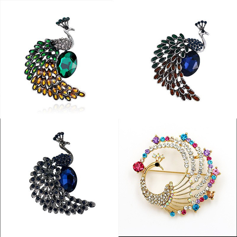 Trâm Cài Áo Hình Chim Công Bằng Hợp Kim Đính Đá Độc Đáo Thời Trang