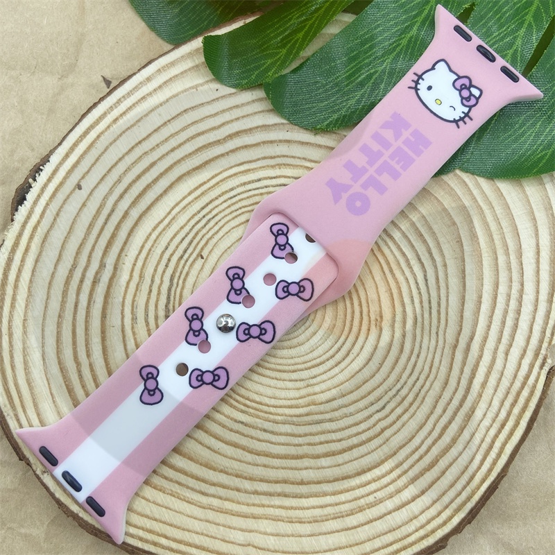 Dây Đeo Đồng Hồ Bằng Silicone Chống Nước &amp; Rơi Hình Hello Kitty Cho iWatch 7 / 6 / 5 / 4 / 3 / 2 / 1 / SE 38 / 40 / 41 / 42 / 44 /