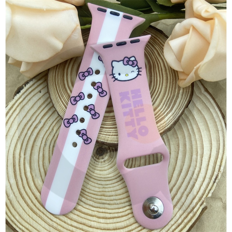 Dây Đeo Đồng Hồ Bằng Silicone Chống Nước &amp; Rơi Hình Hello Kitty Cho iWatch 7 / 6 / 5 / 4 / 3 / 2 / 1 / SE 38 / 40 / 41 / 42 / 44 /