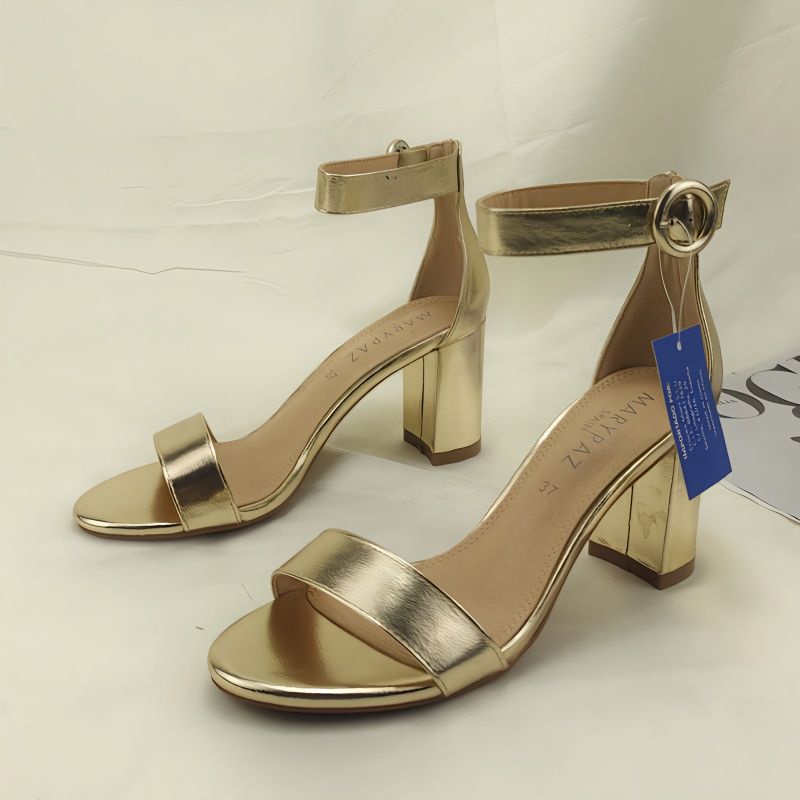 Giày Sandal Cao Gót Hở Ngón Một Đường Dày Màu Vàng Kim Xuất Khẩu Từ Nước Ngoài Chính Hãng Cho Nữ
