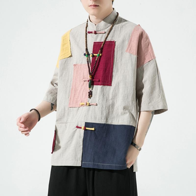 Áo Sơ Mi Tay Ngắn Phong Cách hanfu Trung Hoa Cổ Điển Cho Nam Giới re4.11