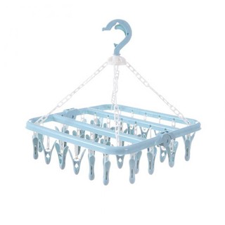 Folding Clothes Hanger Towels Socks Underwear Drying Rack With 32 Clips