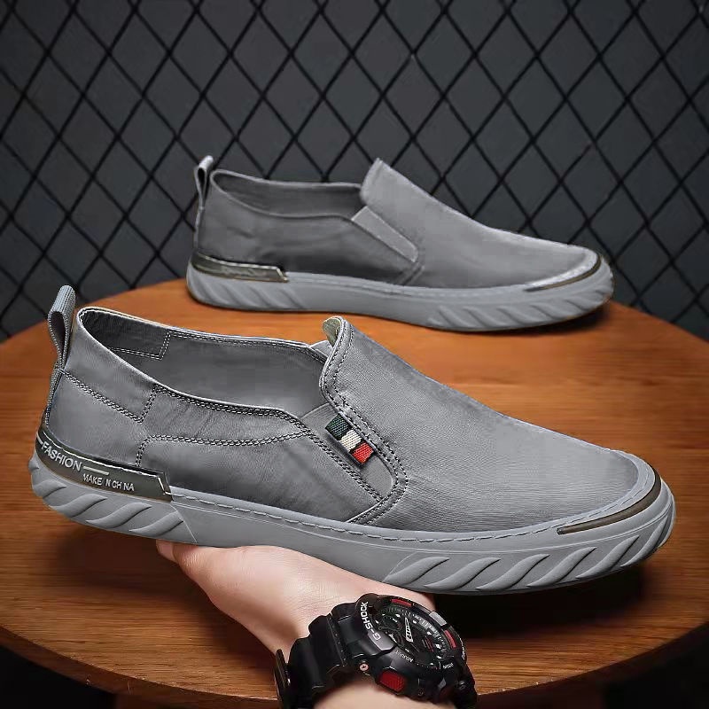 Giày Lười Vải Canvas Phối Lụa Lạnh Siêu Nhẹ Thoáng Khí Thời Trang Mùa Xuân Cho Nam