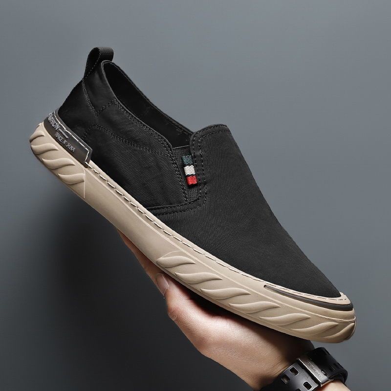 Giày Lười Vải Canvas Phối Lụa Lạnh Siêu Nhẹ Thoáng Khí Thời Trang Mùa Xuân Cho Nam