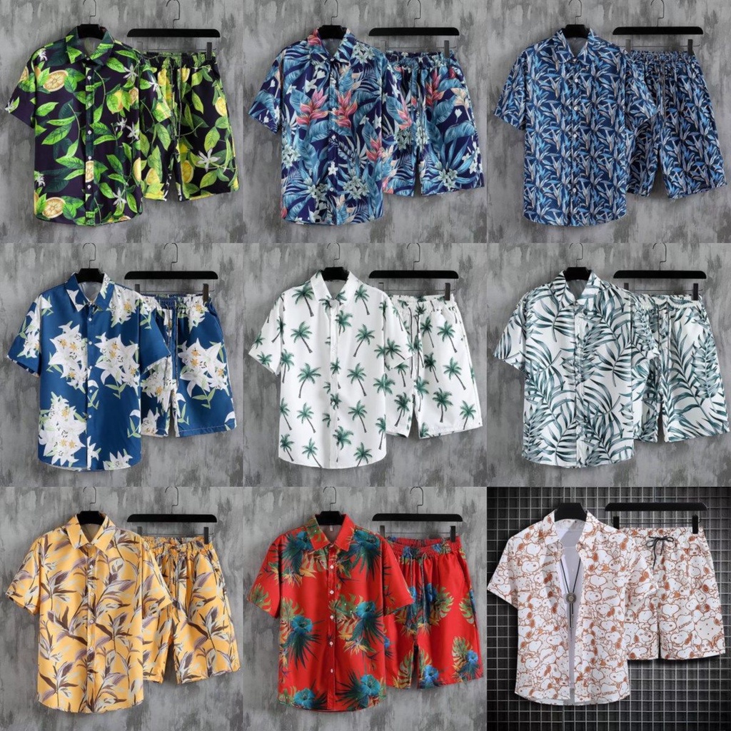 Áo Sơ Mi Đi Biển Họa Tiết Cây Dừa Quần Short Songkran Mới Cho Nam