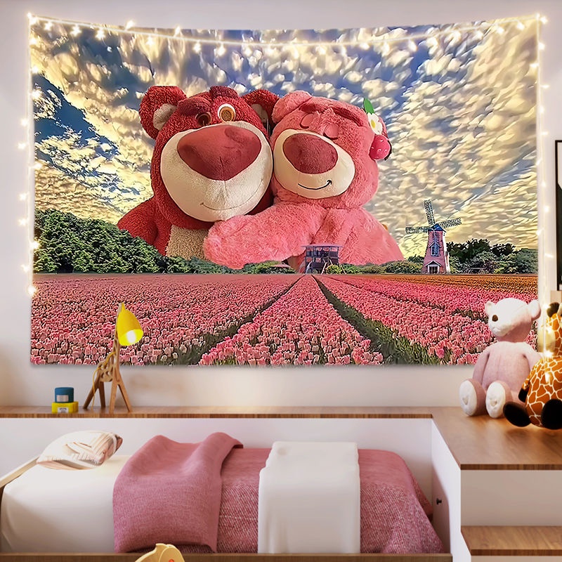 Tấm thảm dâu gấu trang trí tấm thảm disney dễ thương phim hoạt hình đầu giường sống nền vải ký túc xá cho thuê phòng chuyển đổi vải tường