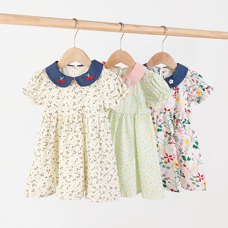 Đầm Công Chúa Mùa Hè Tay Cộc Bằng Vải Cotton Mềm Thoáng Khí In Họa Tiết Dễ Thương Cho Bé