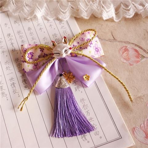 Hi-kid Kẹp Tóc Tua Rua Hóa Trang Thỏ Cáo Nhật Bản Thủ Công