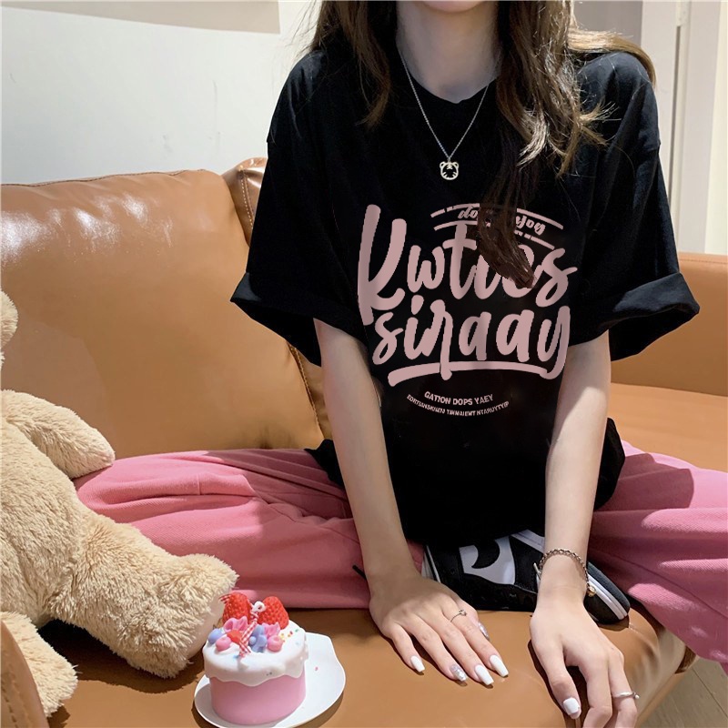 NRVP Áo Thun 100% Cotton Tay Ngắn Dáng Rộng In Họa Tiết Phong Cách Hàn Quốc Thời Trang Cho Nữ
