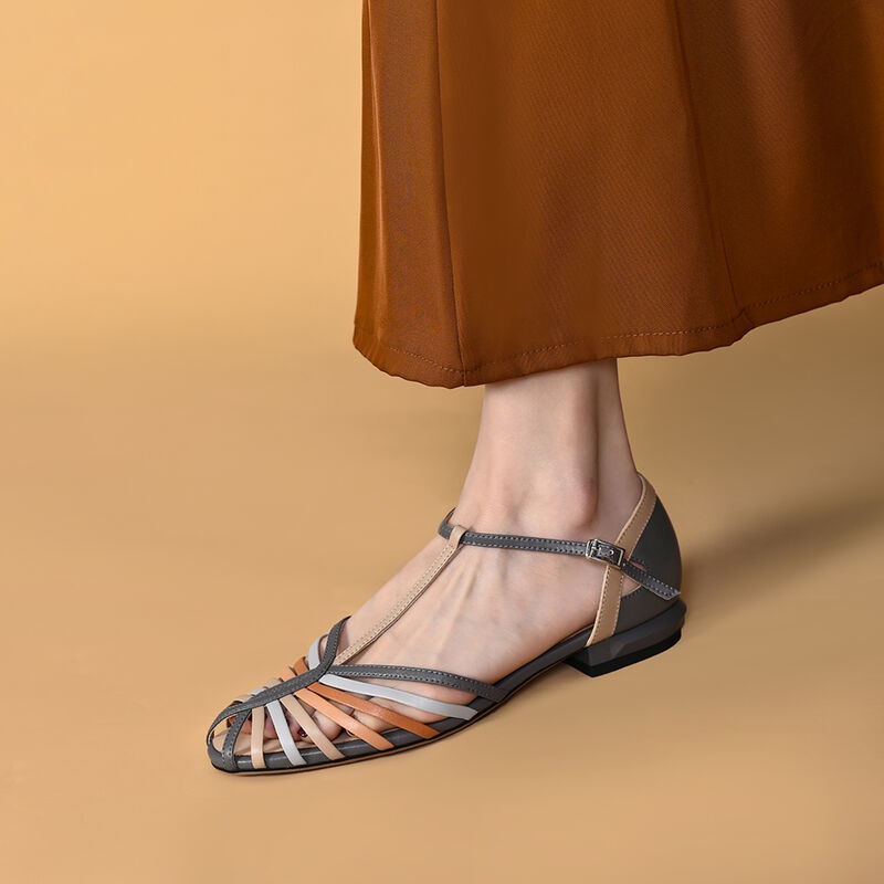 Ông Mr. Mr. Mr. Mr Giày Cao Gót Da Thật Đế Dày Hở Ngón Cài Khóa Màu Sắc Retro Thời Trang Mùa Hè Cho Nữ