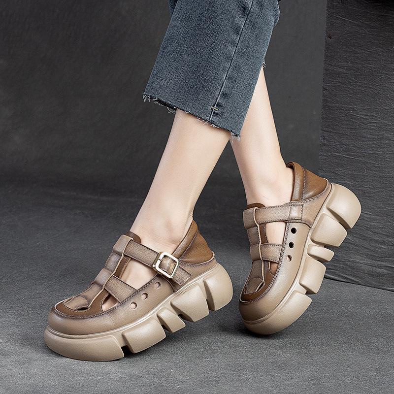 Giày Sandal Đế Dày Bằng Da Cao Cấp Phong Cách Phương Tây Thời Trang Mùa Hè Dành Cho Nữ