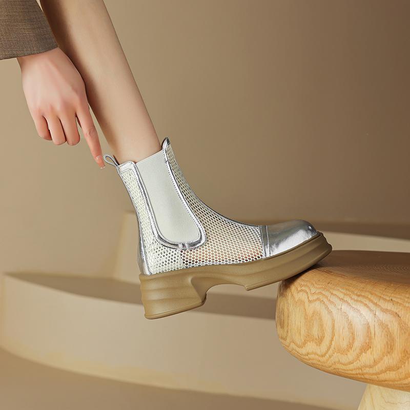 Giày Bốt Martin Phối Lưới Mỏng Gót Dày Thời Trang Mùa Hè 2023 Phong Cách Mới Cho Nữ