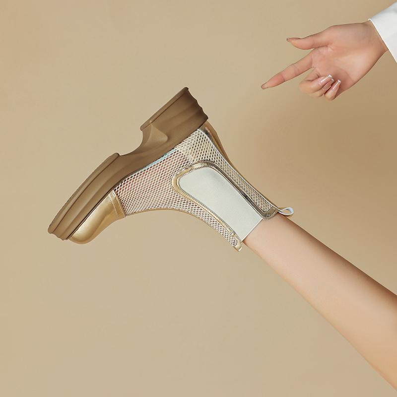 Giày Bốt Martin Phối Lưới Mỏng Gót Dày Thời Trang Mùa Hè 2023 Phong Cách Mới Cho Nữ