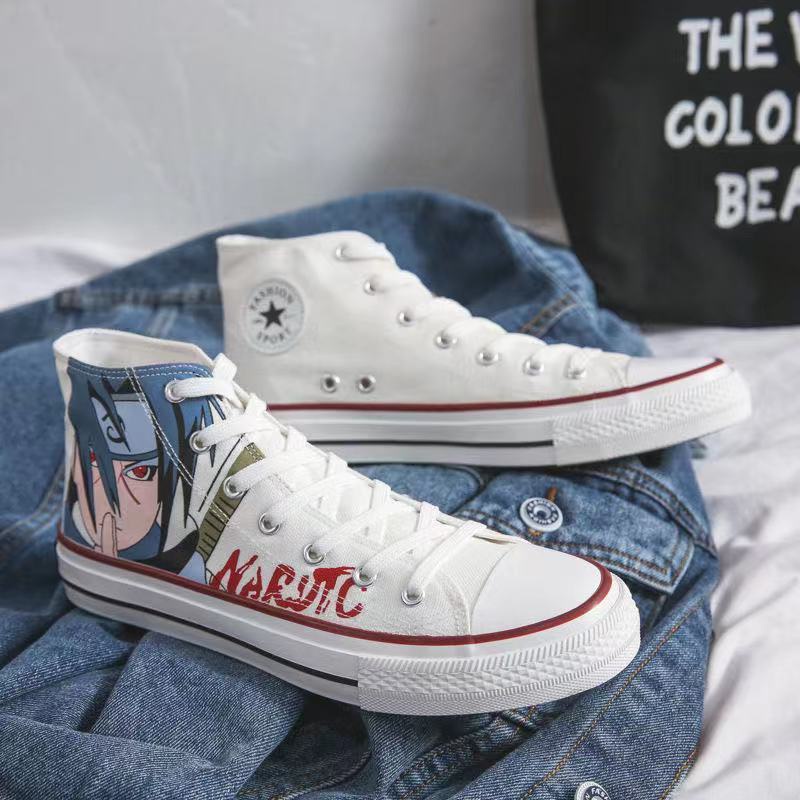 Giày Vải Canvas Cổ Cao In Hình Anime Naruto Itachi Giản Dị Cho Nam
