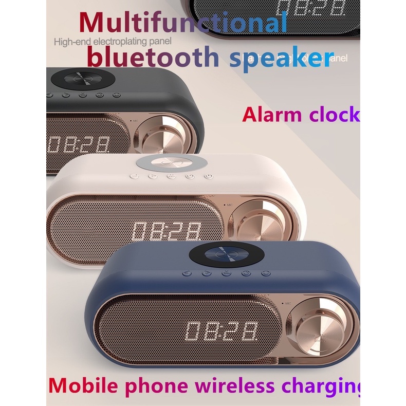 Mới đa chức năng sạc không dây LED đồng hồ báo thức FM radio cắm thẻ TF Xanh dươngtooth loa với bộ
