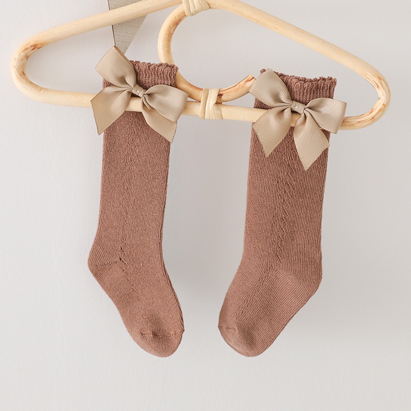 Vớ Lưới Cổ Cao Phối Nơ Thoáng Khí Màu Trơn Dễ Thương Thời Trang Mùa Hè Cho Bé Gái