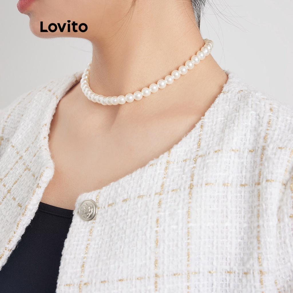 Vòng cổ choker Lovito đính ngọc trai nhân tạo phong cách thanh lịch L17M155
