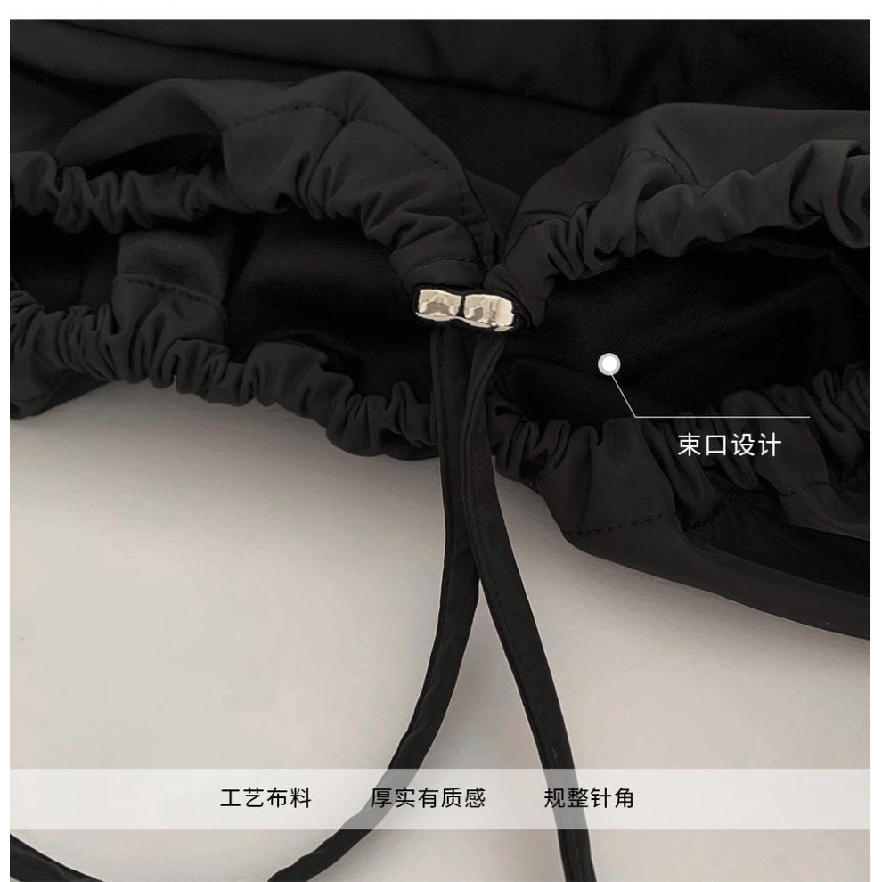 Túi Đeo Chéo Dây Rút Vải Nylon Màu Đen Sức Chứa Lớn Dễ Phối Đồ