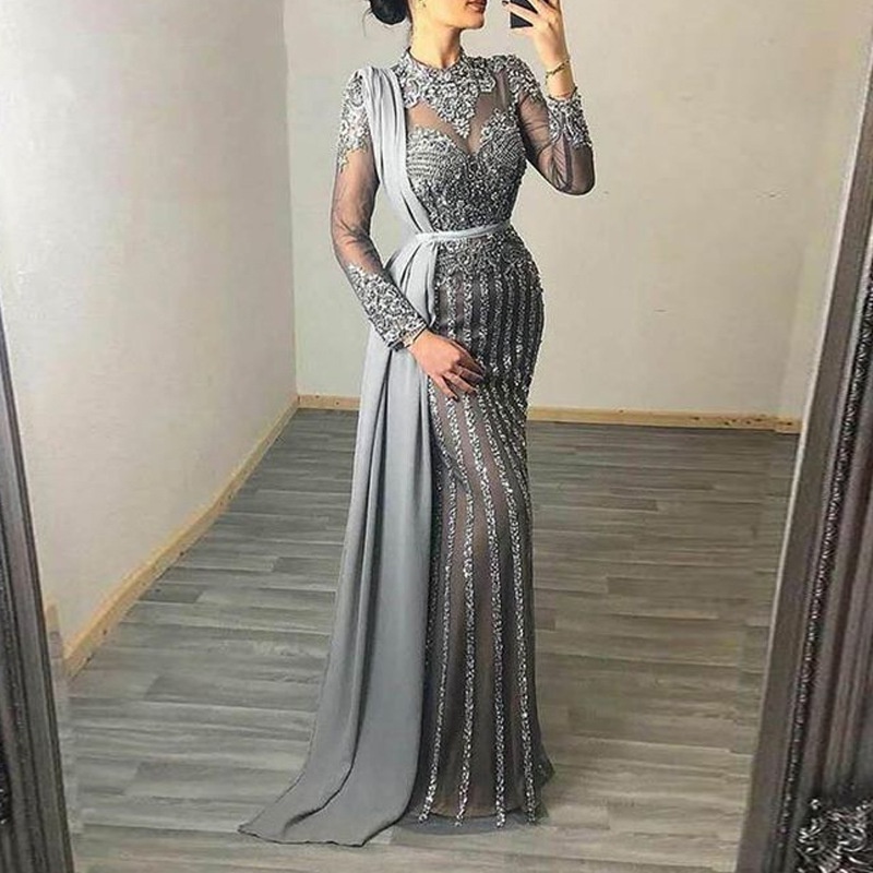 Đầm Maxi Tay Dài Cổ Tròn Phối Ren Thanh Lịch Cho Cô Dâu