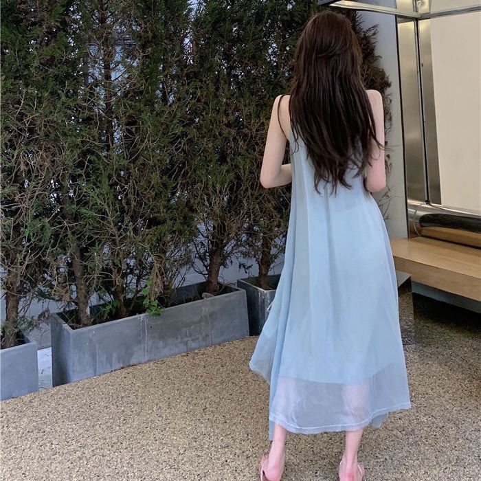 Đầm Hai Dây Phối Lưới Mỏng Thời Trang Mùa Hè Cho Nữ