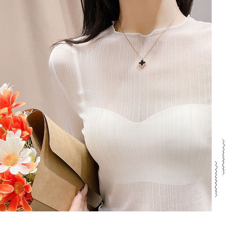 Áo Ren Tay Dài Ôm Dáng Co Giãn Phong Cách Phương Tây Thời Trang Mùa Thu Cho Nữ