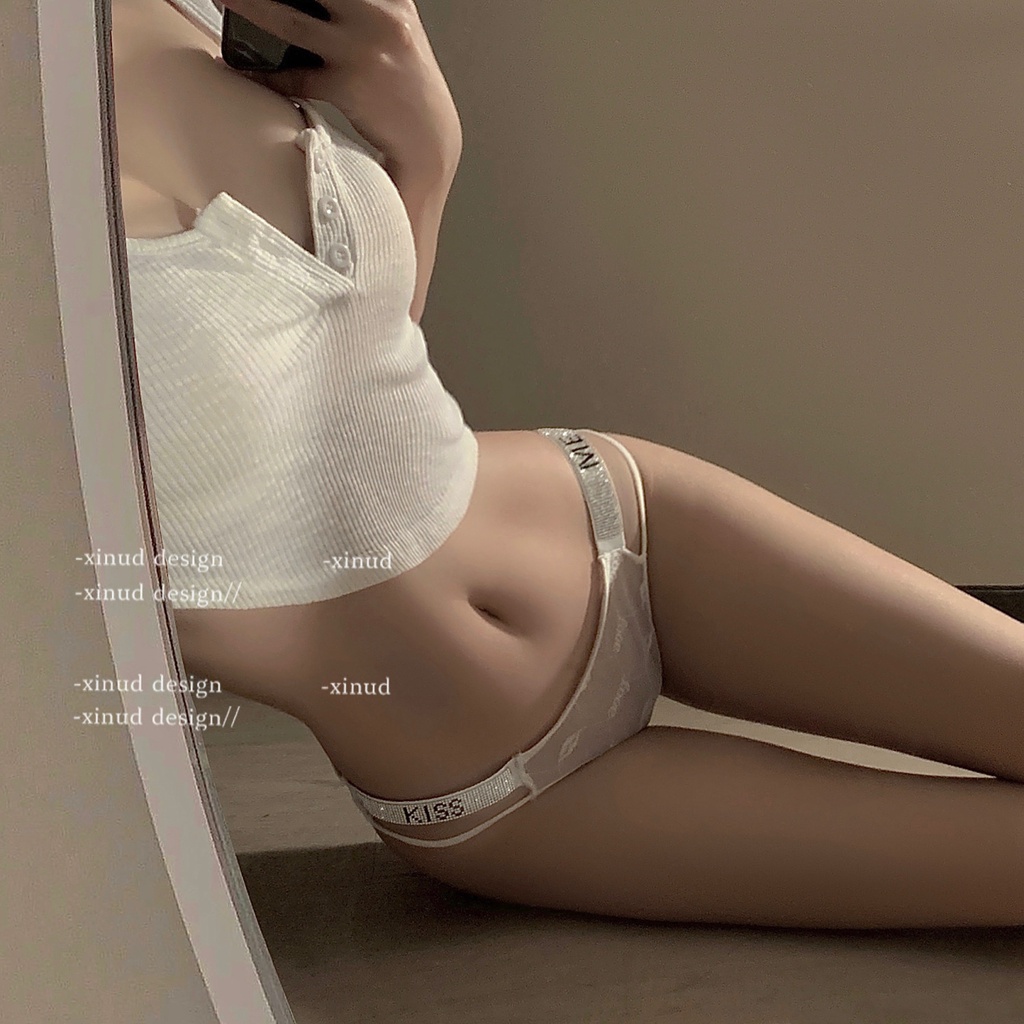 Hàng Mới Về Quần Lót Ren Lưới Rỗng Cạp Cao Đính Đá In Chữ Tiếng Anh Quyến Rũ Cho Nữ