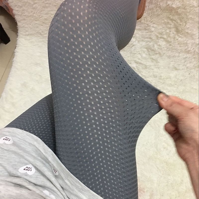 Leggings spring and summer tight-fitting hole large elastic 2023 mesh ice silk thịt trong suốt giảm béo nine-point pant