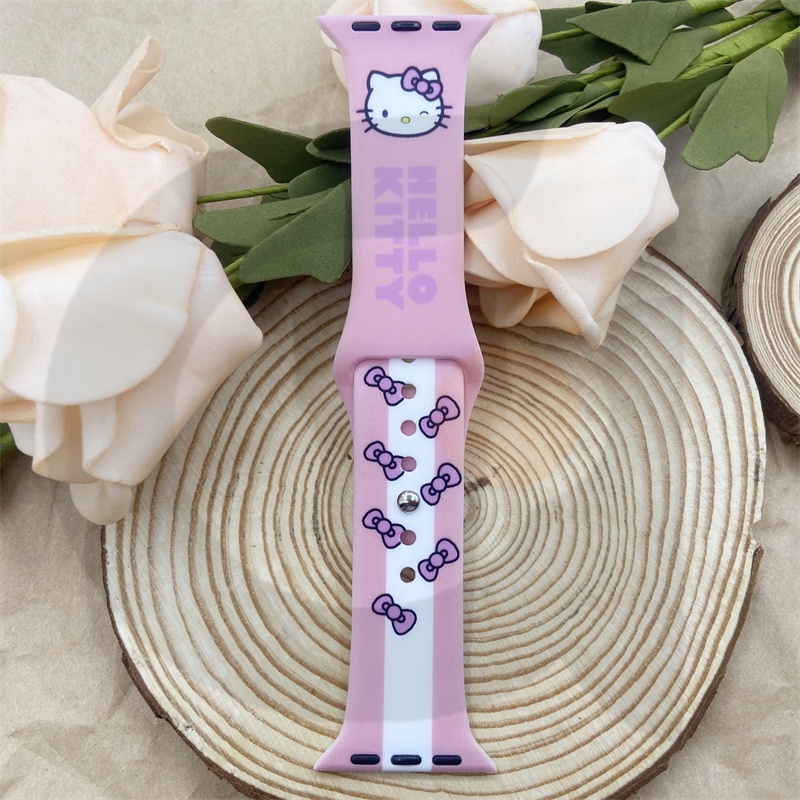 Dây Đeo Đồng Hồ Bằng Silicone Chống Nước &amp; Rơi Hình Hello Kitty Cho iWatch 7 / 6 / 5 / 4 / 3 / 2 / 1 / SE 38 / 40 / 41 / 42 / 44 /