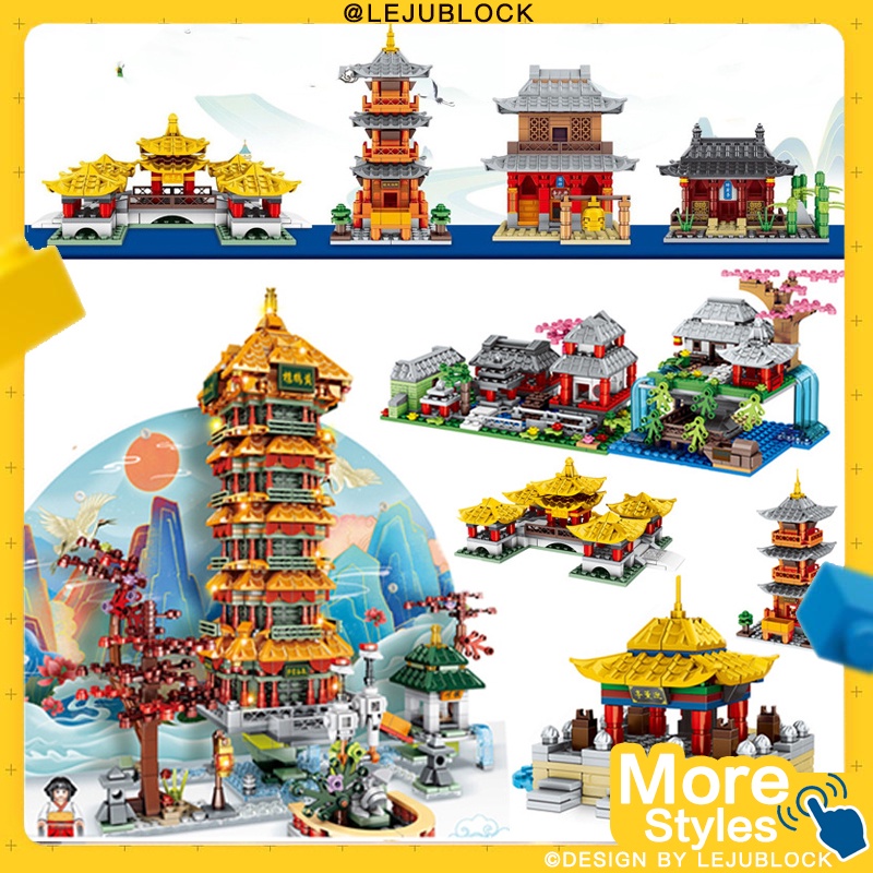 【LEJUBLOCK】mô hình kiến trúc đồ chơi cho trẻ em Khối xây dựng vườn Tô Châu Tranh ghép hình bể bơi hoa đào khối nano Vạn Lý Trường Thành đại học Harvard quà sinh nhật taj mahal tháp Eiffel kim tự tháp Quảng trường Thiên An Môn đồ chơi cho bé trai
