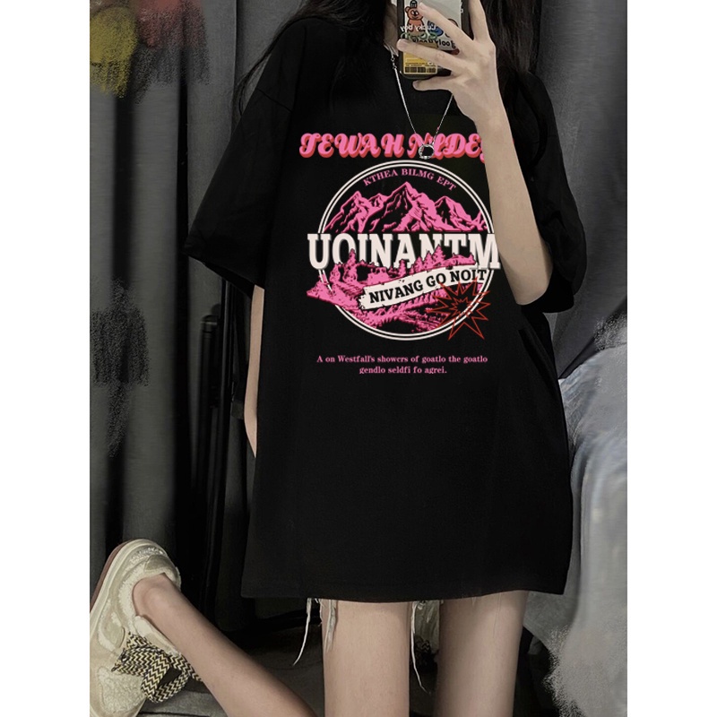 NRVP Áo Thun 100% Cotton Tay Ngắn Dáng Rộng In Họa Tiết Phong Cách Hàn Quốc Thời Trang Cho Nữ