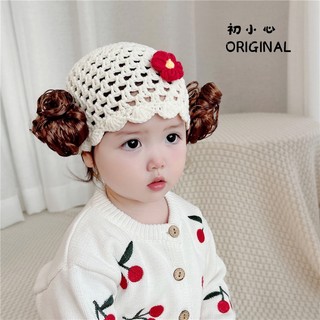 Mũ len phối tóc giả dễ thương cho bé gái sơ sinh