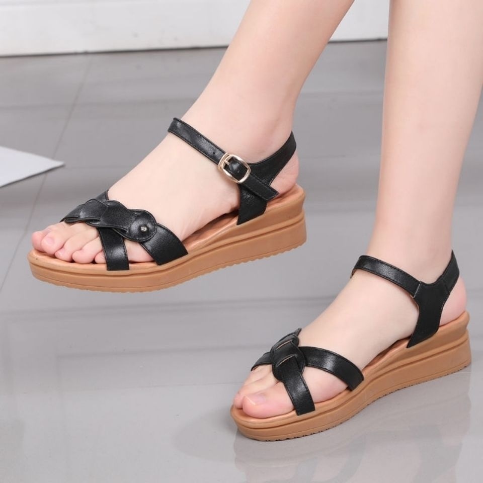 Giày Sandal Da Thật Đế Bằng Chống Trượt Thời Trang Mùa Hè 2023 Cho Nữ