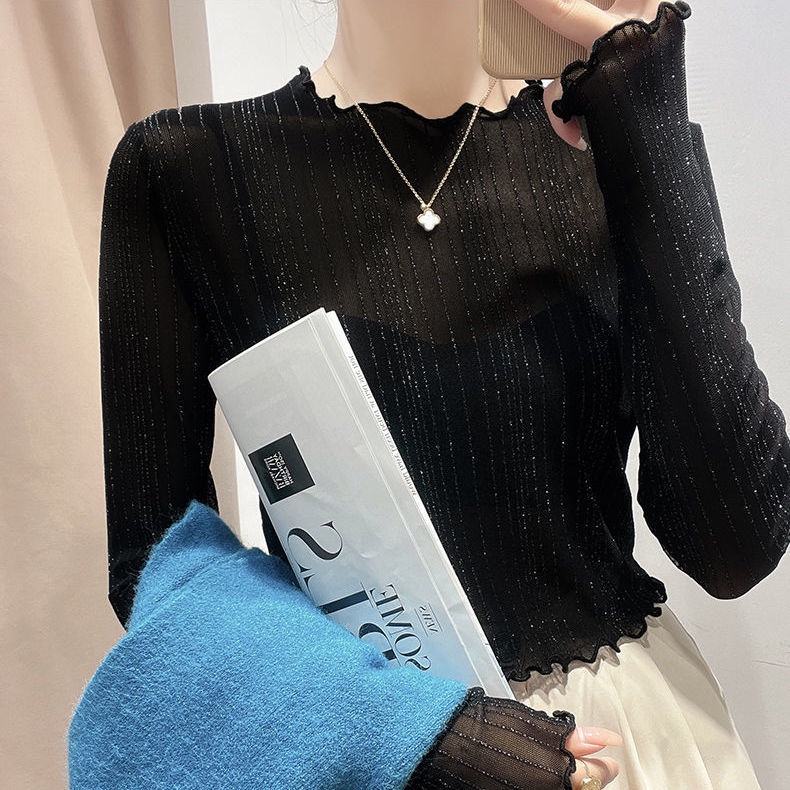 Áo Ren Tay Dài Ôm Dáng Co Giãn Phong Cách Phương Tây Thời Trang Mùa Thu Cho Nữ