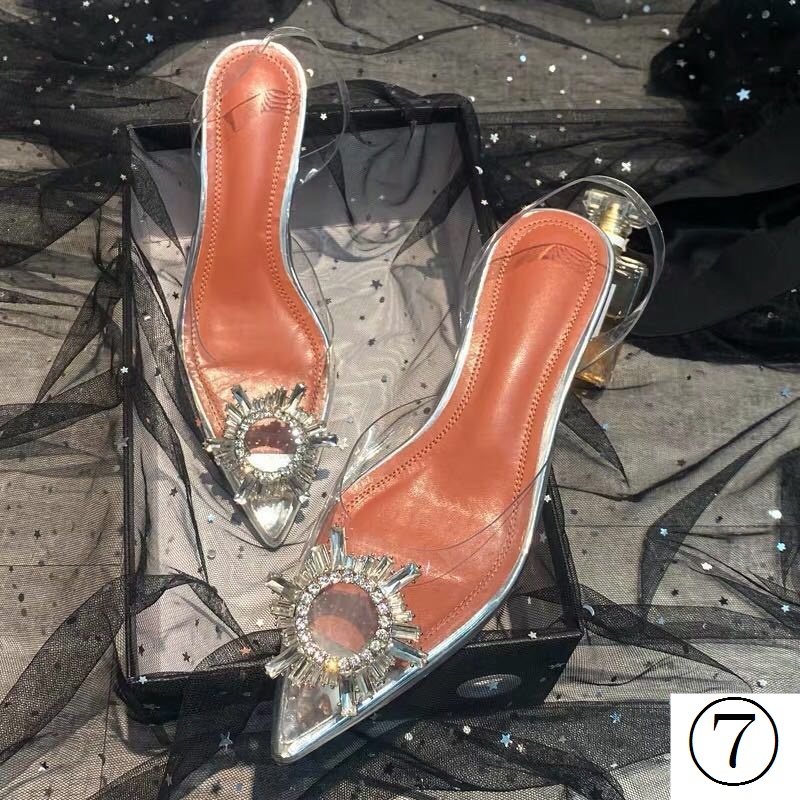 Giày Sandal Mũi Nhọn Quai Trong Suốt Đính Đá Thời Trang Mùa Hè Dành Cho Nữ 2023