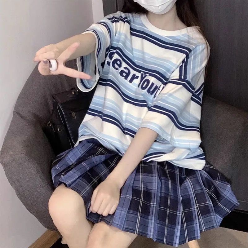 Set Đồ Thể Thao Áo Thun Tay Ngắn Phối Quần Dài Phong Cách Hàn Quốc Thời Trang Mùa Hè Cho Học Sinh