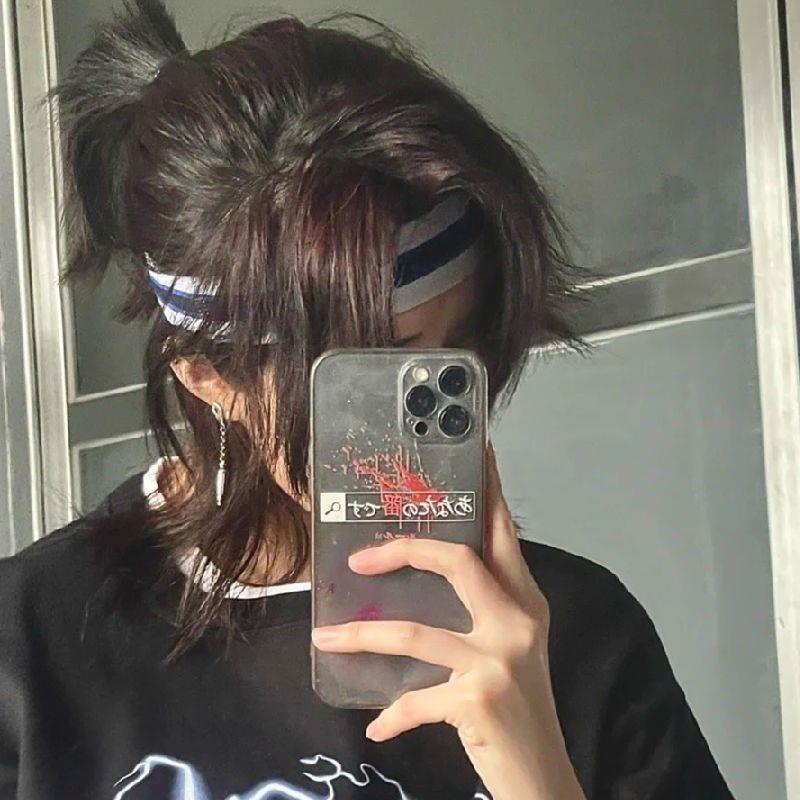 Tóc Giả Ngắn Thẳng Tự Nhiên Bằng Lông Sói Đuôi Ngắn Phong Cách Hàn Quốc Cho Nam