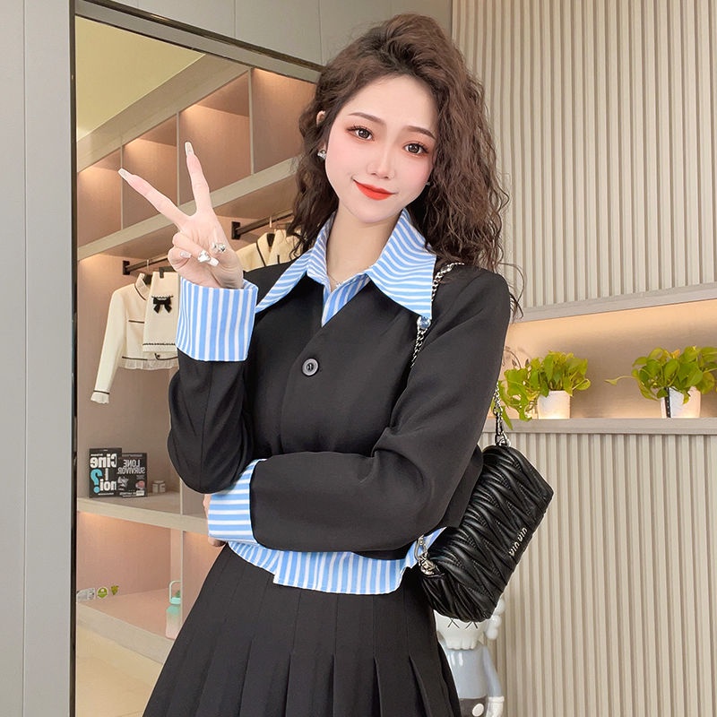 Áo Vest Dáng Rộng Họa Tiết Kẻ Sọc Màu Sắc Tương Phản Thời Trang Xuân Thu Phong Cách Phương Tây Cho Nữ