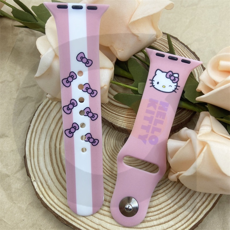 Dây Đeo Đồng Hồ Bằng Silicone Chống Nước &amp; Rơi Hình Hello Kitty Cho iWatch 7 / 6 / 5 / 4 / 3 / 2 / 1 / SE 38 / 40 / 41 / 42 / 44 /