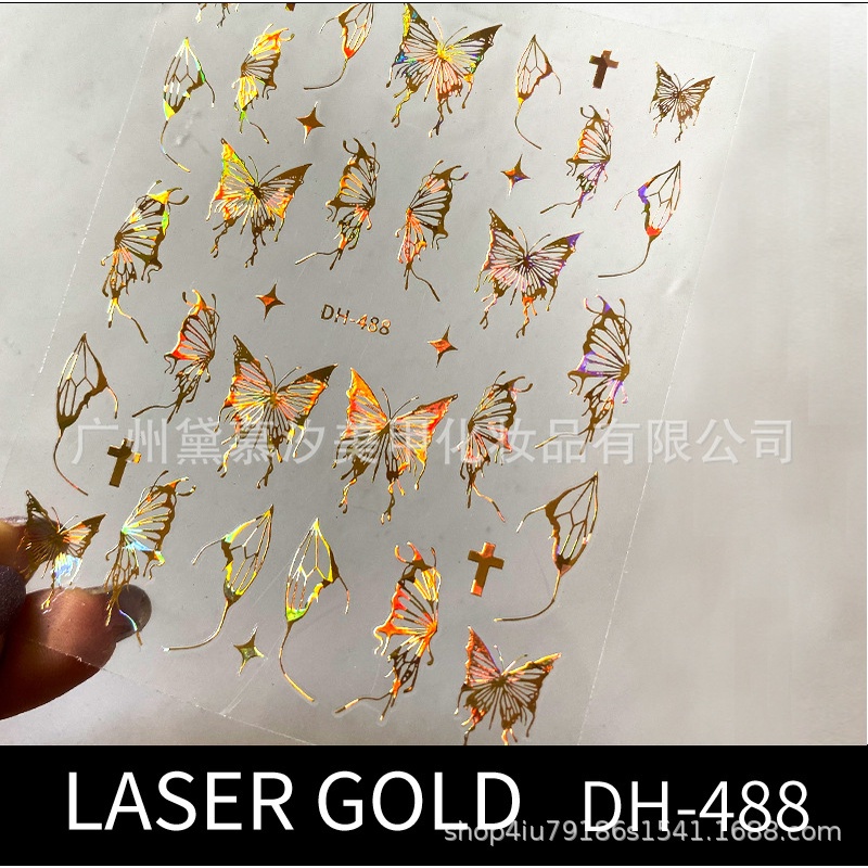 Hình Dán Trang Trí Móng Tay 3D Họa Tiết Bướm Rỗng Màu Laser Cực Quang Vàng Bạc Đen Trắng Phong Cách Mới Bán Chạy