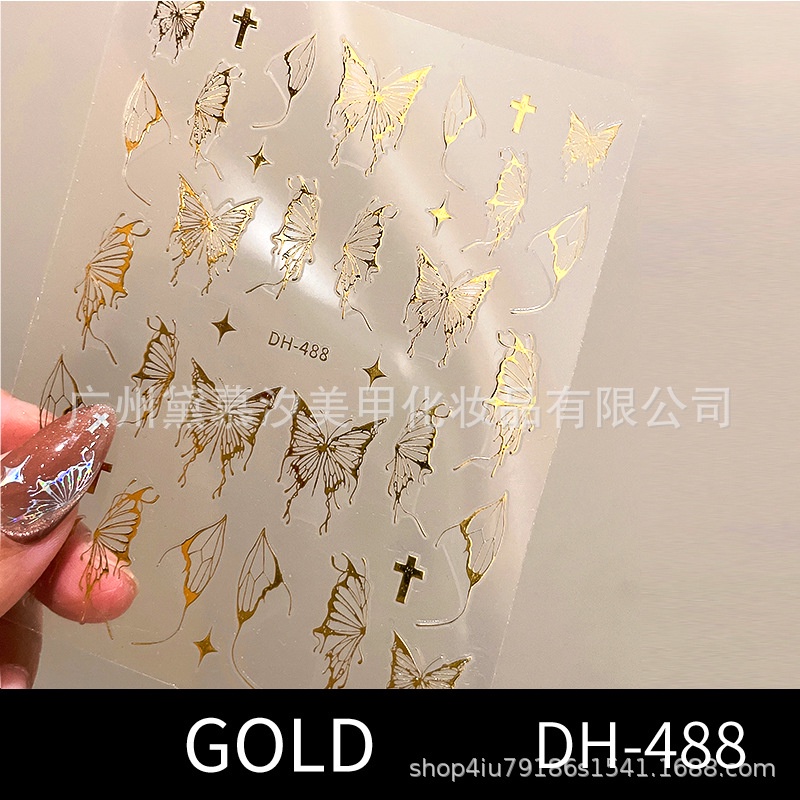 Hình Dán Trang Trí Móng Tay 3D Họa Tiết Bướm Rỗng Màu Laser Cực Quang Vàng Bạc Đen Trắng Phong Cách Mới Bán Chạy