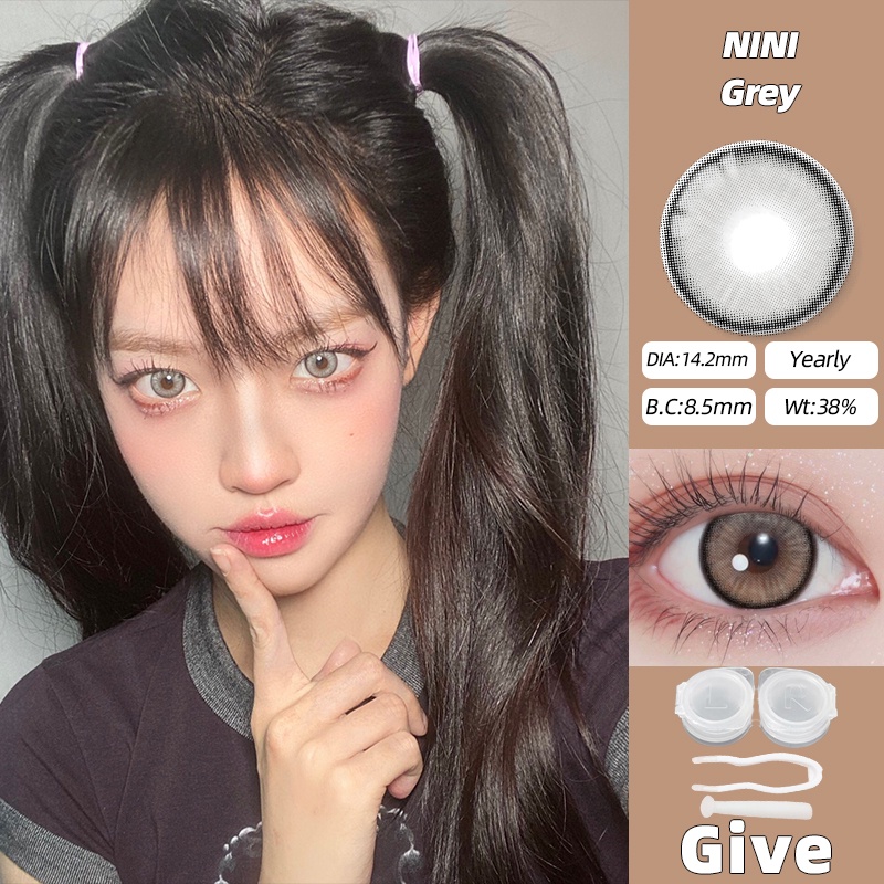 O2Girl Kính áp tròng 14.2mm 2 chiếc kính đen nâu xanh mỗi năm một lần Mắt lớn