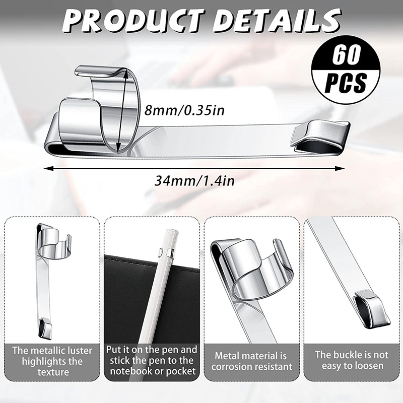 Set 60 Kẹp Giữ Bút Chì Bằng Kim Loại Có Móc Treo Tiện Dụng