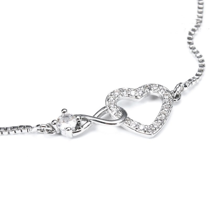 Vòng Tay Mạ Bạc 925 Hai Lớp Đính Đá Zircon Hình Trái Tim Có Thể Điều Chỉnh