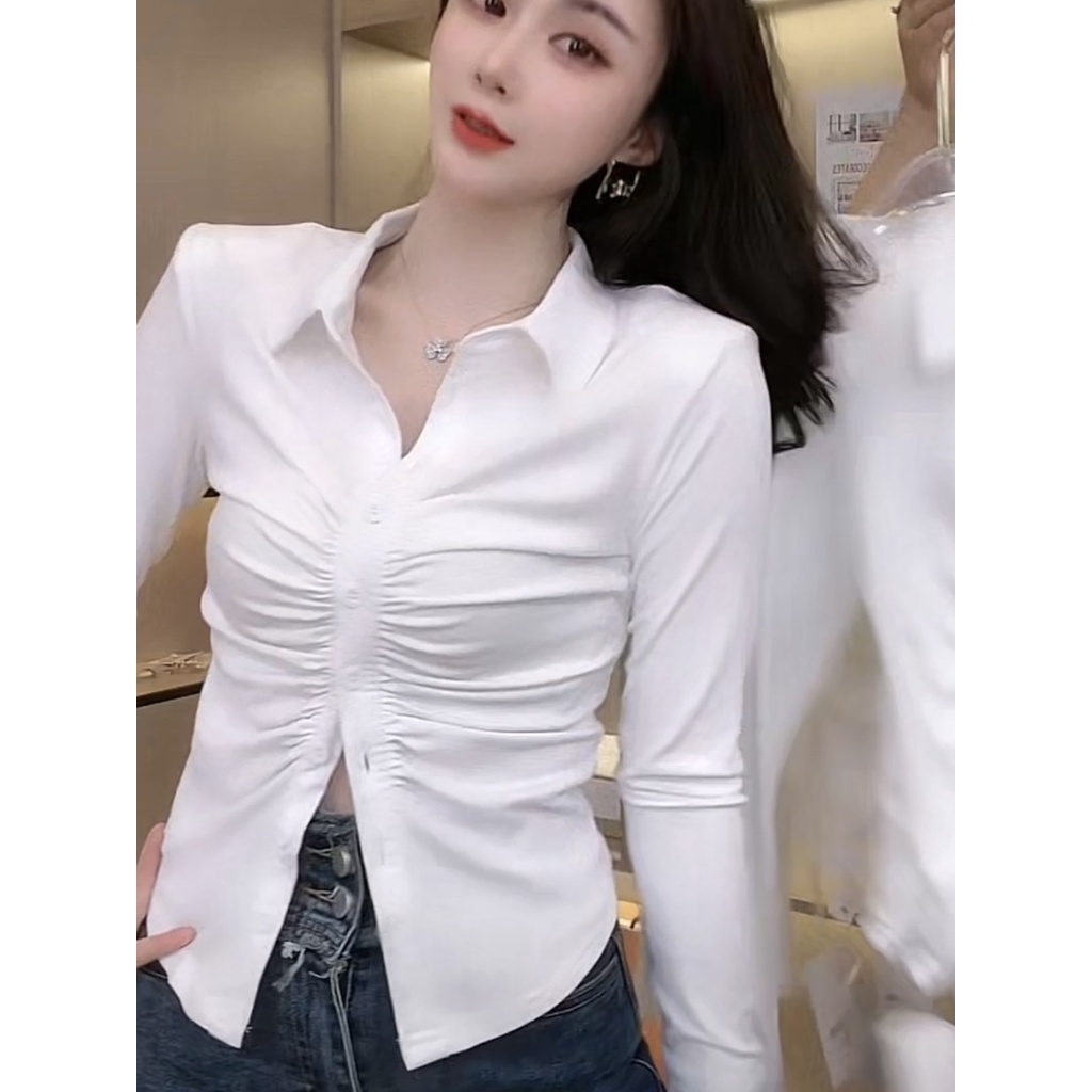 Áo Sơ Mi Thiết Kế Xếp Ly Ôm Dáng Phong Cách Desire Ngọt Ngào Thời Trang Xuân Hè 2023 Mới Cho Nữ